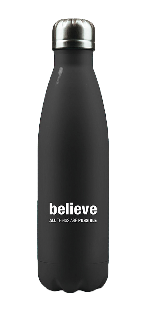 Isolierflasche "Believe: All things are possible" - schwarz